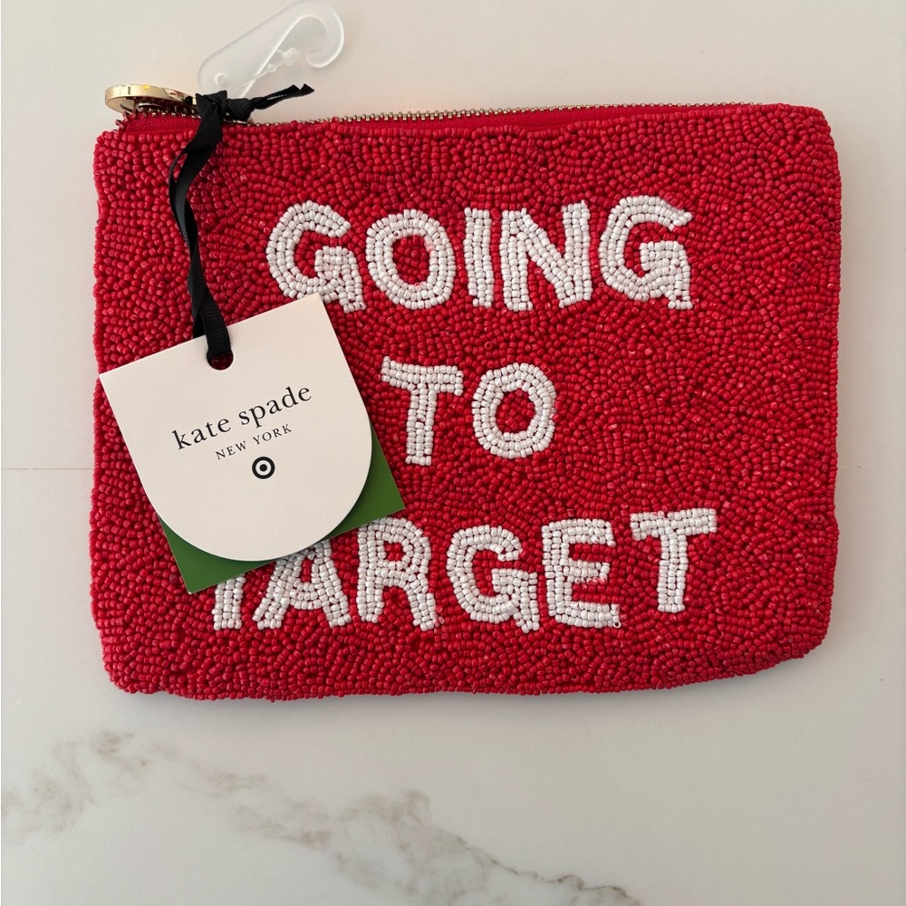 Kate Spade x Target Red Beaded Clutch with White Text